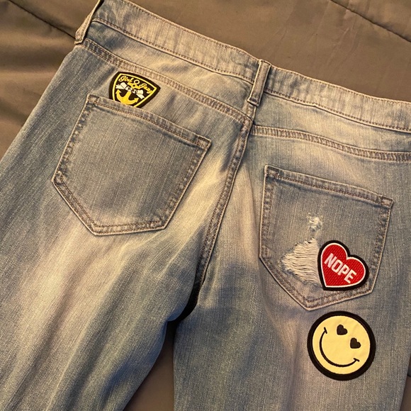 EXPRESS GIRLFRIEND FIT PATCHWORK DENIM JEANS - Picture 4 of 5